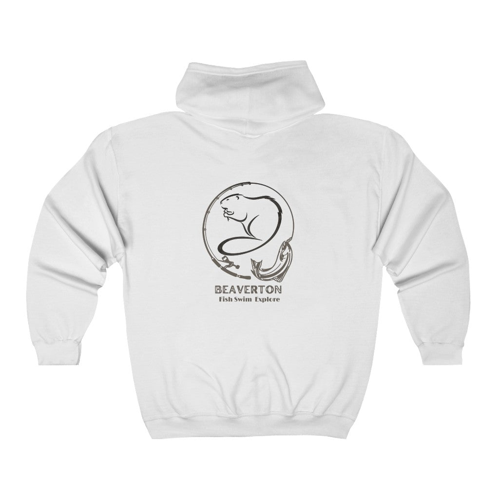 Beaverton Unisex White and Black Full Zip Hooded Sweatshirt