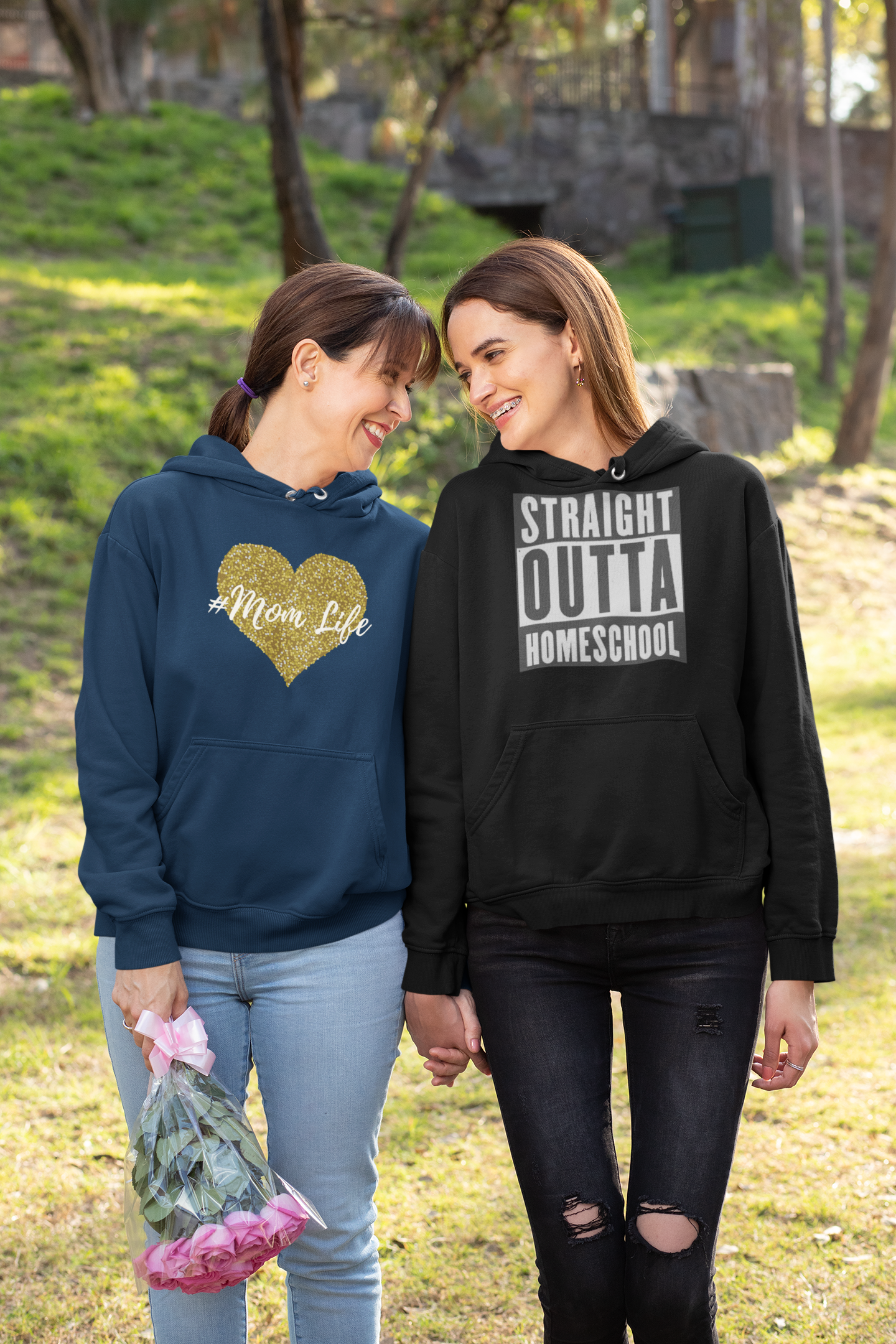 Mom Life Sequin Heart Heavy Blend™ Hooded Sweatshirt